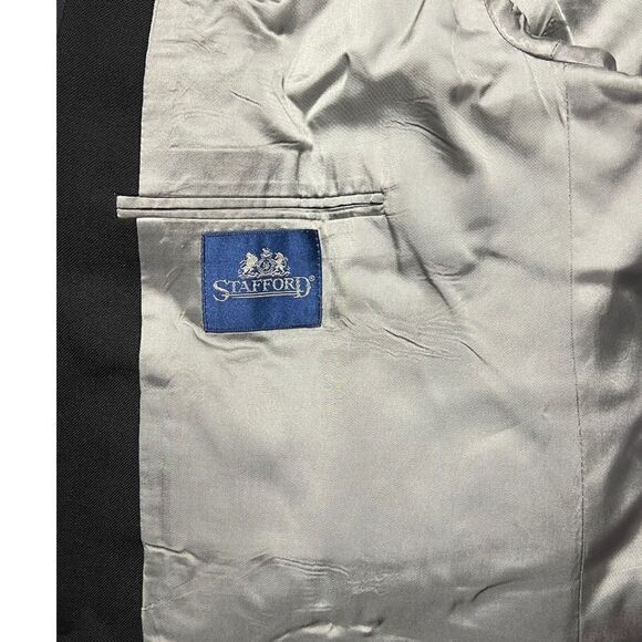 Stafford Mens Two Button Suit Jacket Black Single-Breasted Notch Lapel Lined 52 - Picture 8 of 12